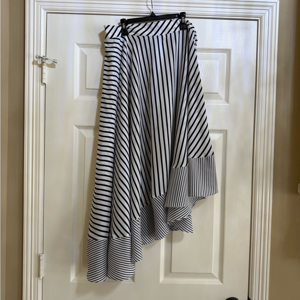 Black and White Striped Asymmetrical Skirt